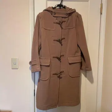 베이지 더플 코트 후드 부착