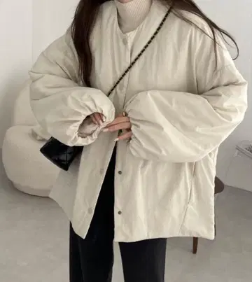 사이드 지퍼 노카라 충전솜 다운 자켓