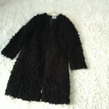 nano&co 부클레 지퍼 코트 노카라 샤기 롱 코트 36 블랙