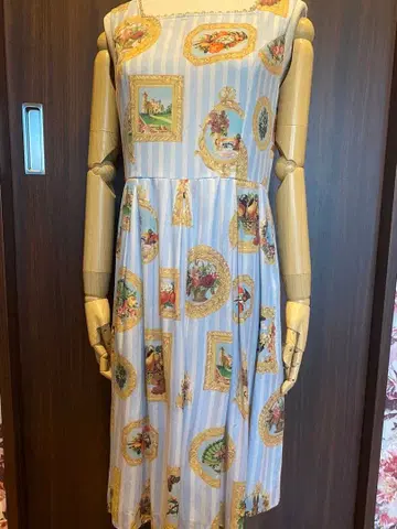 제인 마플 블루 스트라이프 회화 패턴 원피스