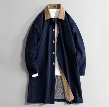 코듀로이 옷깃 x 모던 스텐카라 코트 (네이비)