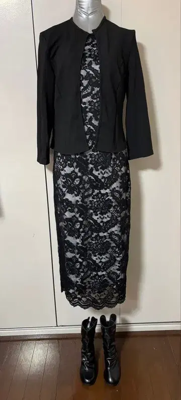 슬리브리스 원피스 블랙 반팔 부츠 3종 세트