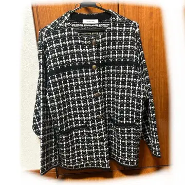 메이슨 그레이 트위드 노카라 니트 자켓