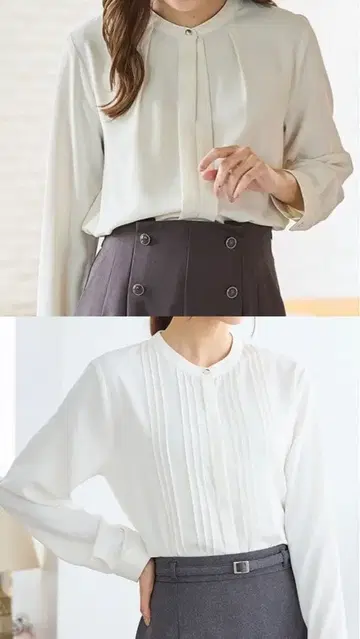 허니즈 핀턱 블라우스 밴드 카라 블라우스 2장 세트 M 화이트