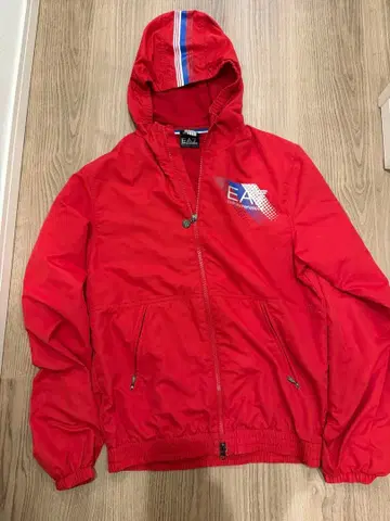 EA7 후드 부착 빨간색 나일론 자켓