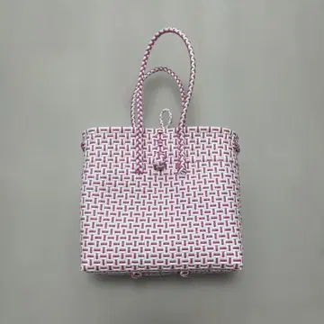 뜨개질 바스켓백 메르카도백 플라스틱 바스켓백 핑크 화이트 S
