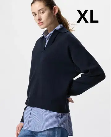 UNIQLO 시착만 한 상품 스무스 코튼 릴랙스 폴로 스웨터 XL 네이비