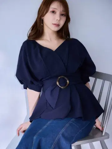 overE 카슈쿨 블라우스 96 네이비