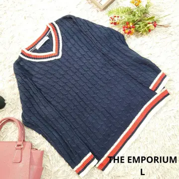 새상품급 THE EMPORIUM 니트/스웨터 (L) 네이비/빨간색/화이트