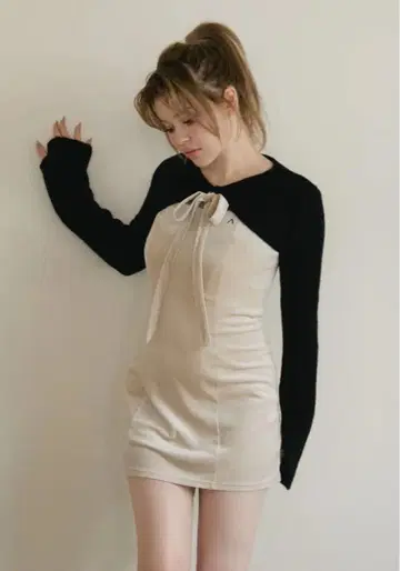 andmary Anita 리본 미니 드레스 블랙