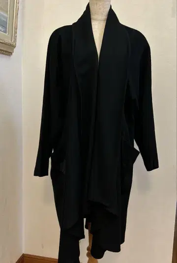 울 캐시미어 혼합 오픈 프론트 드레이프 여성용 코트 블랙 M