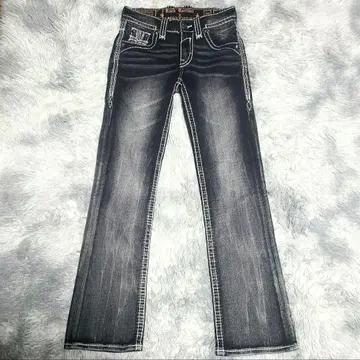 초레어/새상품급 락 리바이벌 세미 플레어 블랙 데님 26