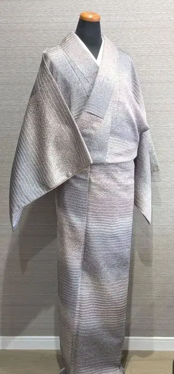 순수 실크 이중 기모노 실버 그레이