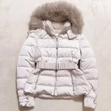 ZARA 자라 다운 자켓 퍼 다운 코트 허리 벨트 화이트