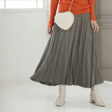 OPAQUE.CLIP 페이크 스웨이드 플리츠 스커트 M 그레이