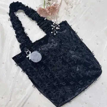 벨로아 리본 원단 토트백 블랙