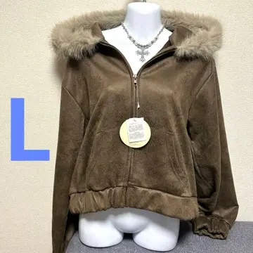 택 포함 새상품 퍼 달린 인조 가죽 ZIP 블루종 L 사이즈