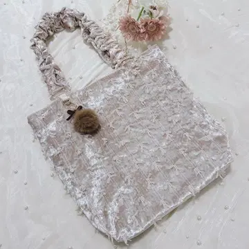 벨로아 리본 원단 토트백 베이지