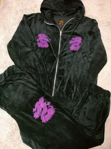 후드티 트랙 셋업 벨루아 블랙 미야비유시 보라색 용 자수 드래곤