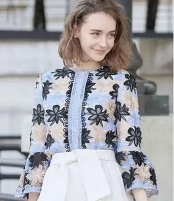 체스티 플레어 쓰리 레이스 탑 블라우스 꽃 자수 S size