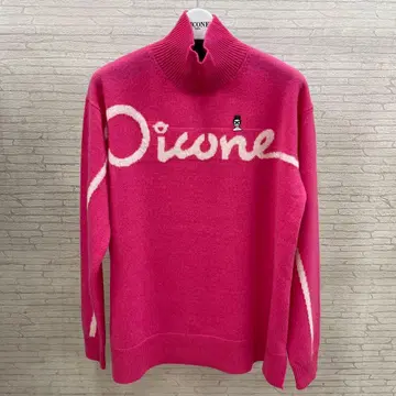 PICONE 핑크 하이넥 스웨터 로고 자수