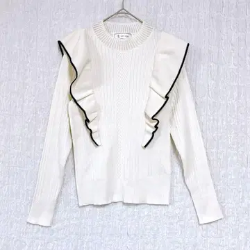 3234 [새상품급] 로페피크닉 프릴 니트 리브 풀오버 화이트 38