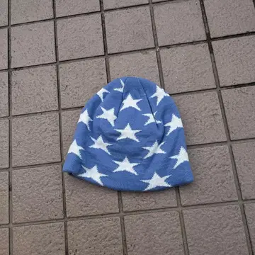 별 패턴 비니 파란색