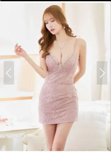 레이스 장식 V넥 미니 드레스 S 사이즈 핑크