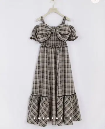 AnMILLE 빅 리본 오프숄더 OP 체크 원피스