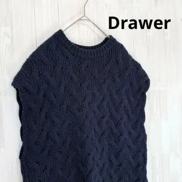 드로어 울 캐시미어 케이블 니트 아란편 두꺼운 원단 베스트 네이비