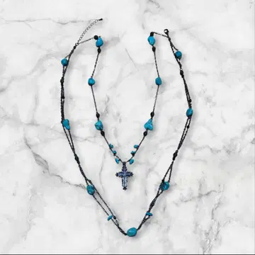[새상품급] TORNADO MART 크로스 모티브 터콰이즈 목걸이