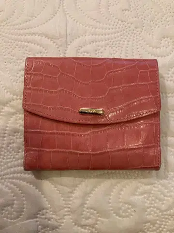 긴자 와코 두 접기 가죽 지갑 핑크 크로커다일 패턴