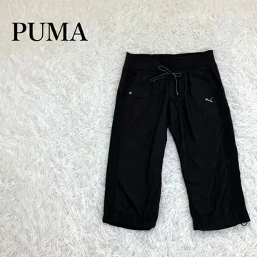 푸마 크롭 팬츠 7부 기장 허리밴딩 로고 자수 블랙 스포츠