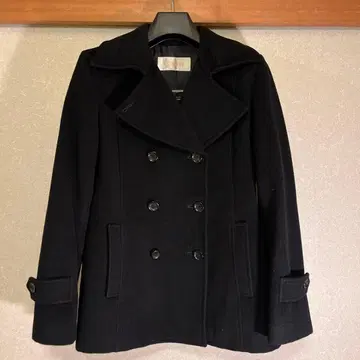 울 피코트 블랙 더블 버튼