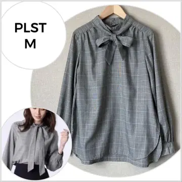 [ 새상품급 ] PLST 큐프라 트윌 리본 타이 블라우스 글렌체크