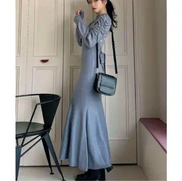 RESEXXY 모노그램 머메이드 니트 원피스 블루