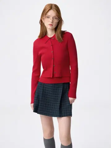 gu 피스 리브 니트 피케 셔츠 슬리브리스