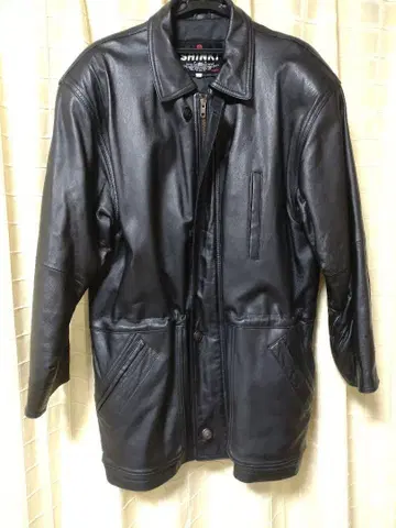 블랙 가죽 스텐카라 코트