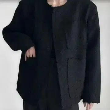 노카라 블랙 트위드 자켓 K-스타일 ALUDE