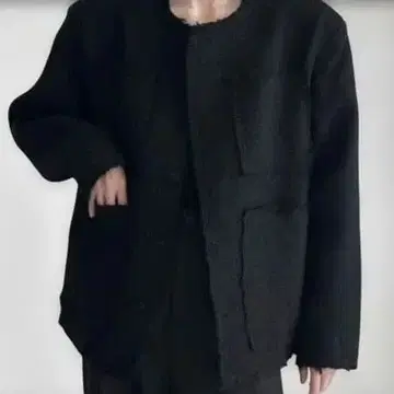 노카라 블랙 트위드 자켓 K-스타일 ALUDE