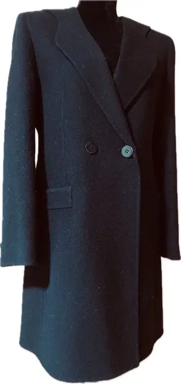 새상품급 울 캐시미어 혼합 더블 브레스트 롱 코트 블랙 한 장 재단.