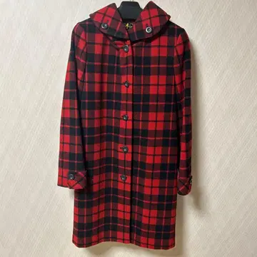 YORKLAND 후드 부착 빨검 체크 롱 코트 11AR