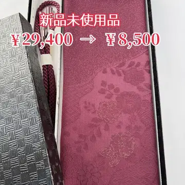 미사용품 순수 실크 크림슨 둥근 끈 허리띠 오비 장식 천 세트