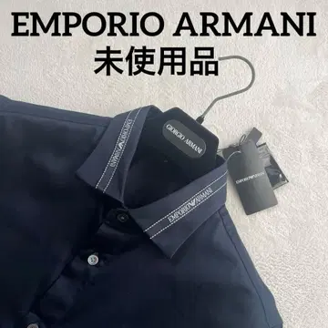 미사용품 엠포리오 아르마니 긴팔 스트레치 셔츠 자수 로고 블랙