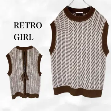 [ 레트로걸 ] 니트 베스트 [ F ] 브라운 계열 백리본 레트로