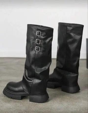 SHEIN 버클 장식 블랙 롱 부츠