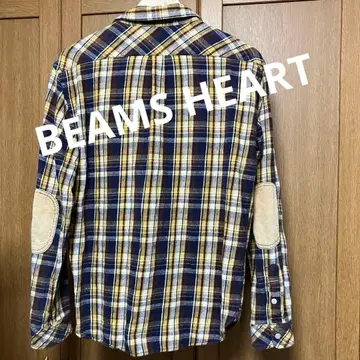 BEAMS HEART 체크 엘르 패치 플란넬 셔츠 M