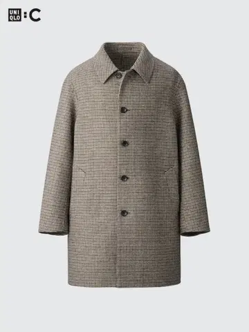 유니클로C 더블 페이스 코트 체크 브라운