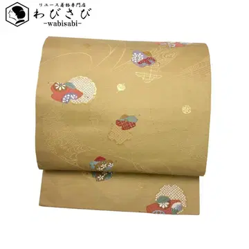 나고야 오비 허수아비 눈꽃 무늬 흐르는 물 꽃무늬 밀짚색 O-2611