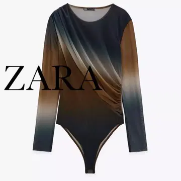 zara 프린트 튤 바디수트 시어 탑 비침